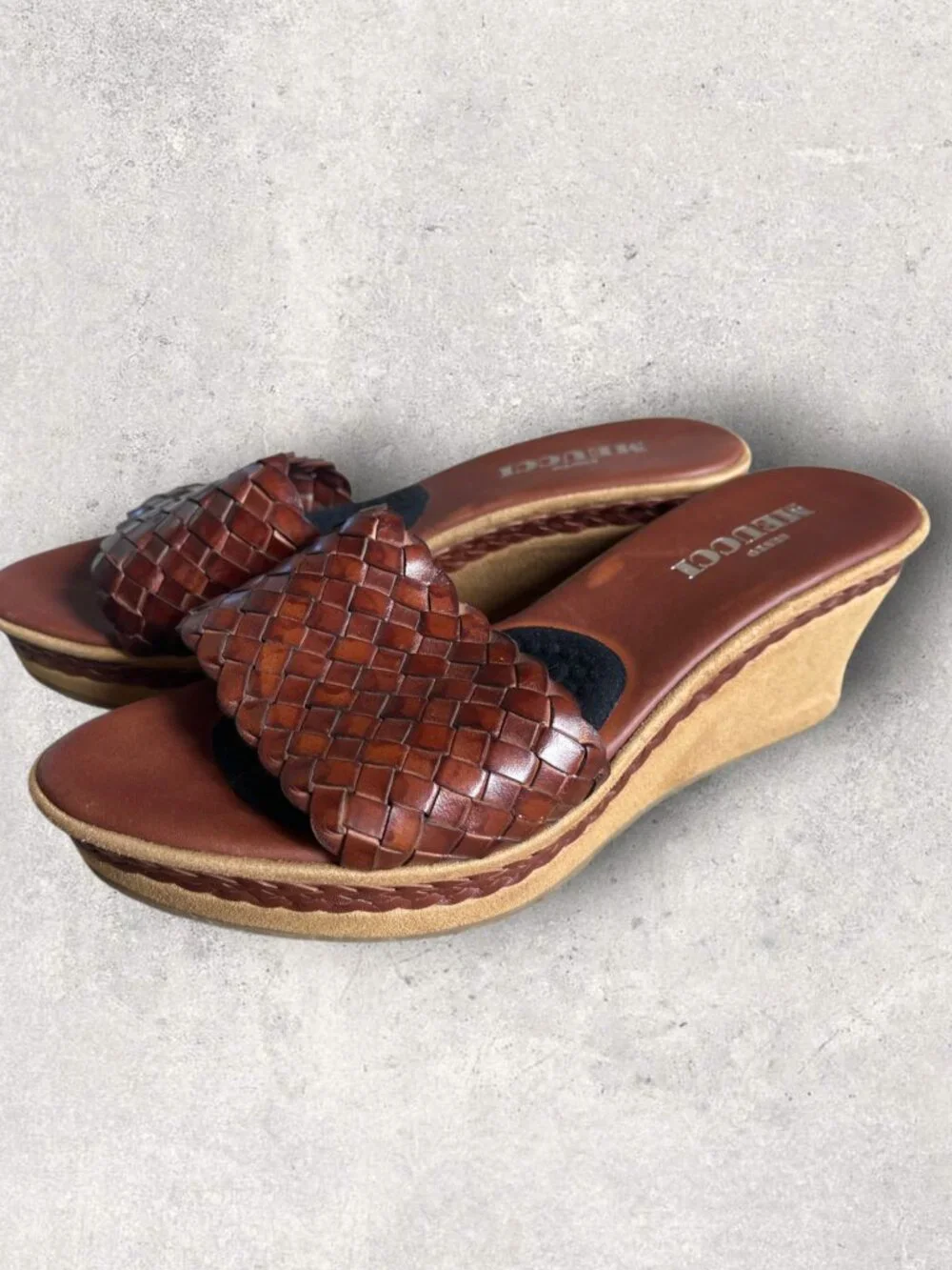 Sesto Meucci Woven Leather Wedge Slide Sandals